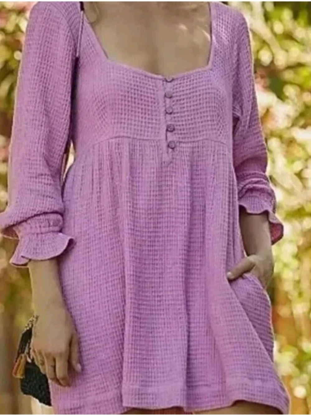 #680 Free People Waffle Knit Mini Dress in Beautiful Pink NWT